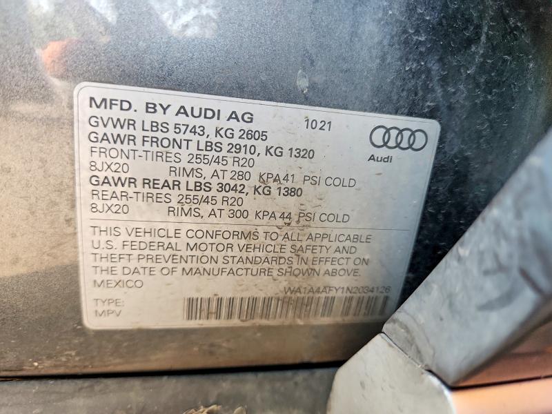 Aukcja sprzedaży 2022 Audi Sq5, vin: WA1A4AFY1N2034126, numer aukcji: 63358646