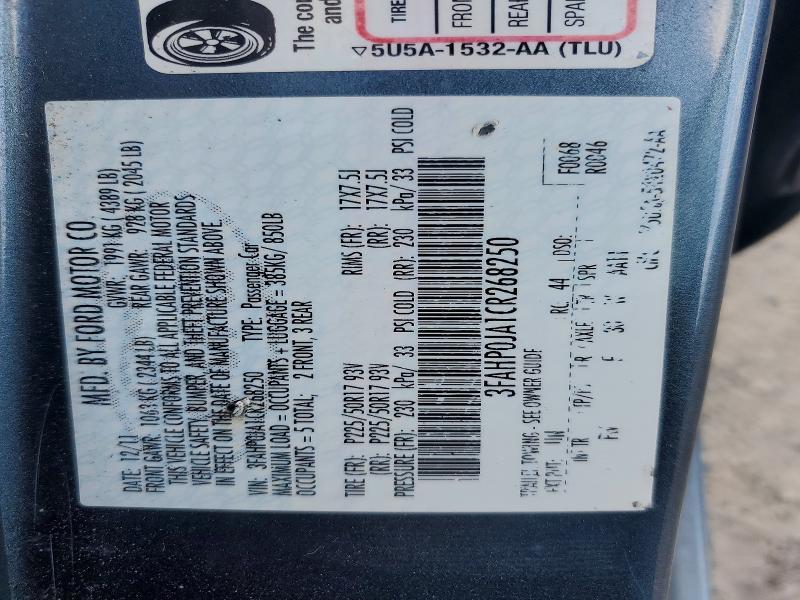 66171446 :رقم المزاد ، 3FAHP0JA1CR268250 vin ، 2012 Ford Fusion مزاد بيع