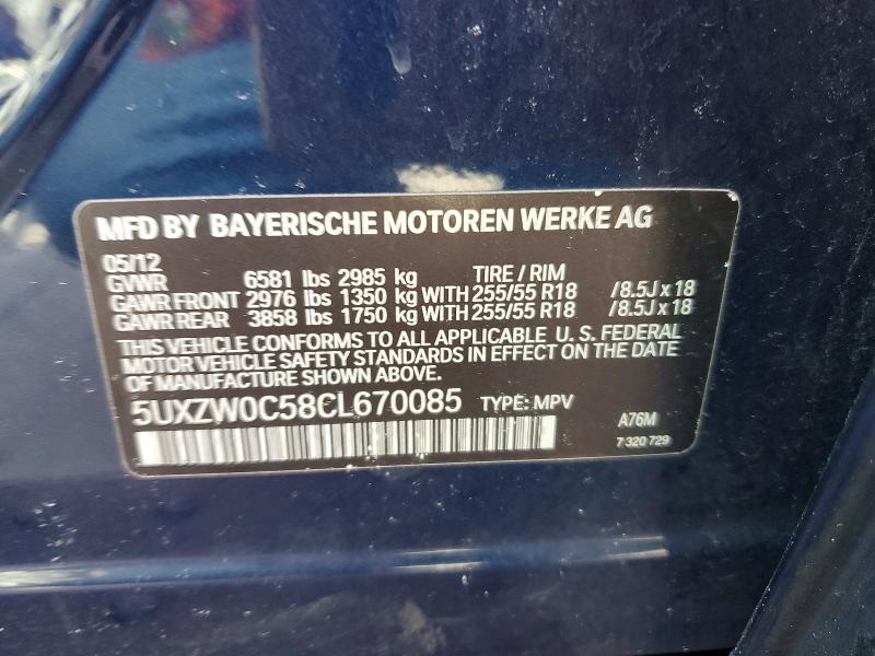 65700596 :رقم المزاد ، 5UXZW0C58CL670085 vin ، 2012 Bmw X5 مزاد بيع