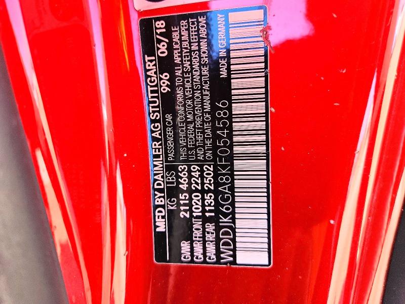 66237546 :رقم المزاد ، WDDJK6GA8KF054586 vin ، 2019 Mercedes-benz Sl مزاد بيع