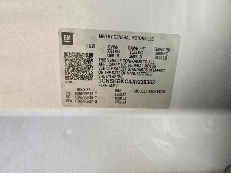Продажа на аукционе авто 2018 Chevrolet Tahoe, vin: 1GNSKBKC4JR238363, номер лота: 64086986