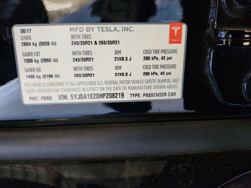64856896 :رقم المزاد ، 5YJSA1E20HF208219 vin ، 2017 Tesla Model S مزاد بيع