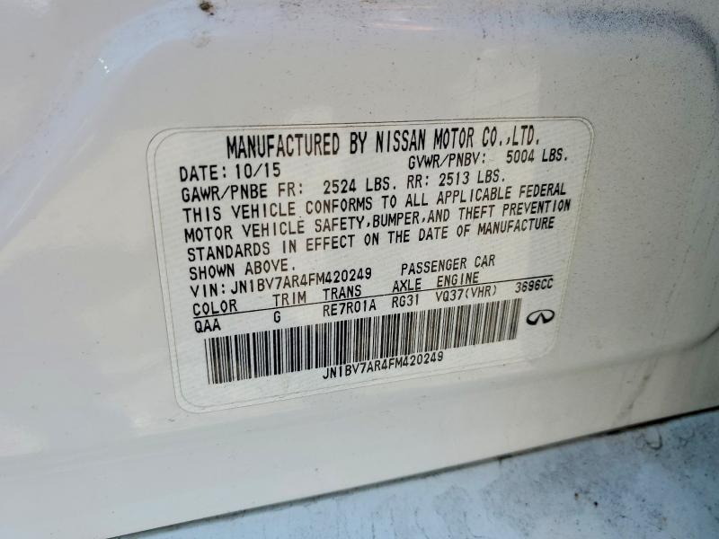 64103926 :رقم المزاد ، JN1BV7AR4FM420249 vin ، 2015 Infiniti Q50 مزاد بيع