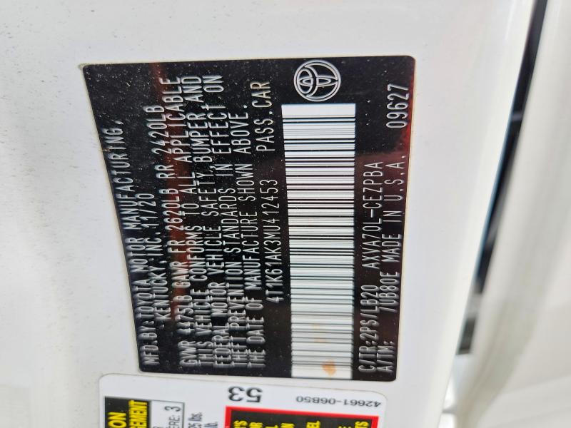 Aukcja sprzedaży 2021 Toyota Camry, vin: 4T1K61AK3MU412453, numer aukcji: 66177376