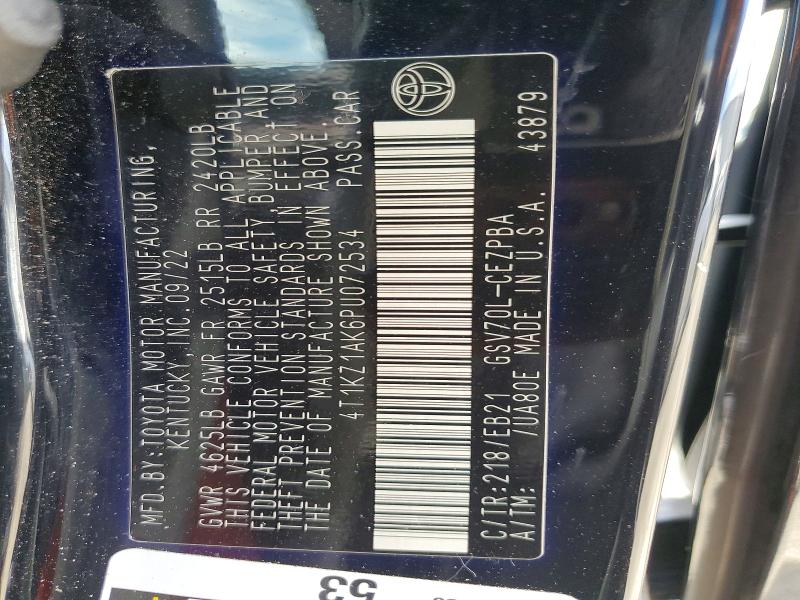 2023 Toyota Camry მანქანა იყიდება აუქციონზე, vin: 4T1KZ1AK6PU072534, აუქციონის ნომერი: 65047226
