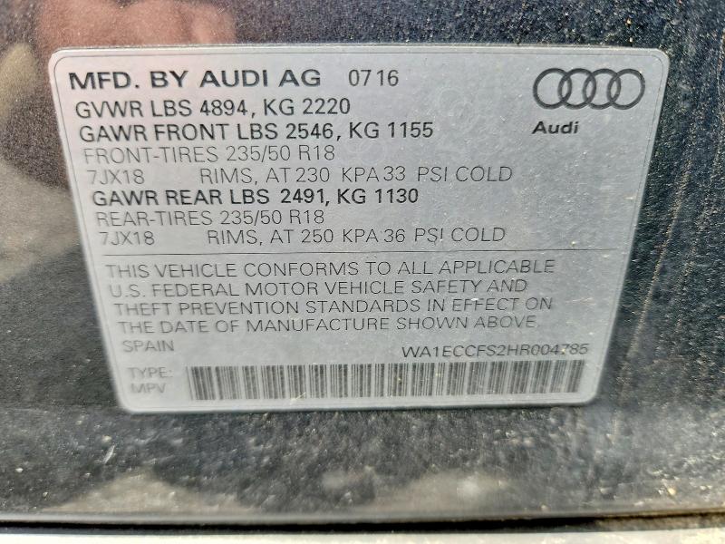 Aukcja sprzedaży 2017 Audi Q3, vin: WA1ECCFS2HR004785, numer aukcji: 62904786