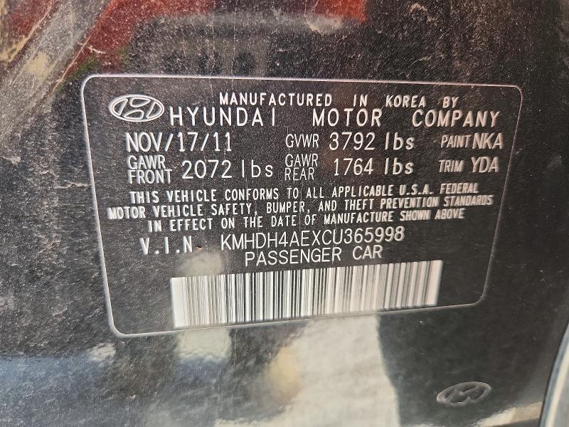 Продаж на аукціоні авто 2012 Hyundai Elantra, vin: KMHDH4AEXCU365998, номер лоту: 66767436