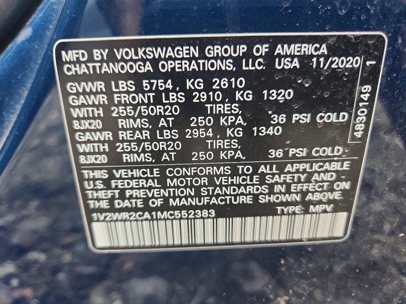 Продажа на аукционе авто 2021 Volkswagen Atlas, vin: 1V2WR2CA1MC552383, номер лота: 65099696