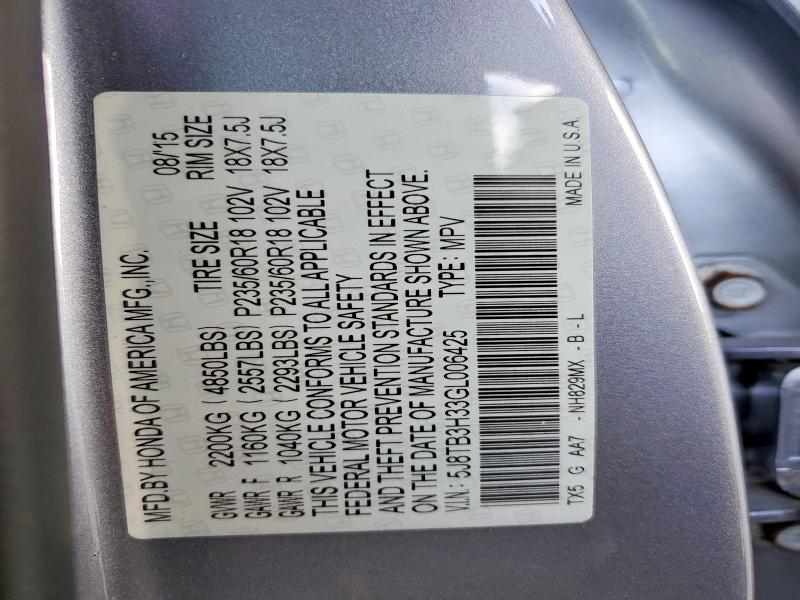 66589296 :رقم المزاد ، 5J8TB3H33GL006425 vin ، 2016 Acura Rdx مزاد بيع