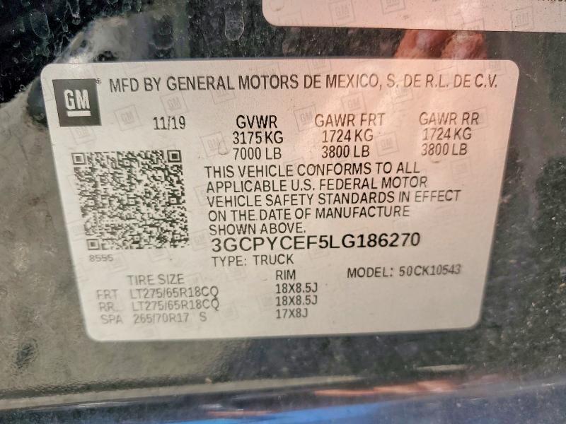 63898076 :رقم المزاد ، 3GCPYCEF5LG186270 vin ، 2020 Chevrolet Silverado مزاد بيع