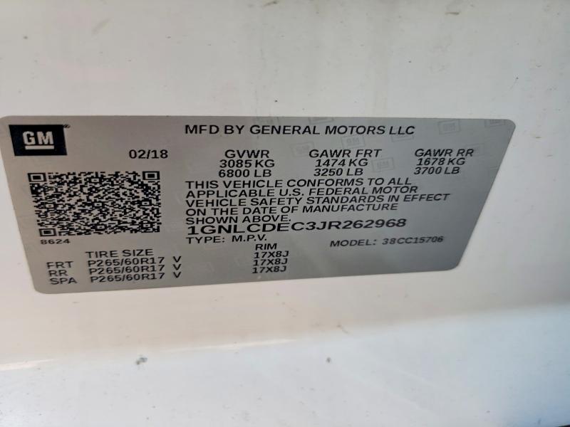 Aukcja sprzedaży 2018 Chevrolet Tahoe, vin: 1GNLCDEC3JR262968, numer aukcji: 66981776