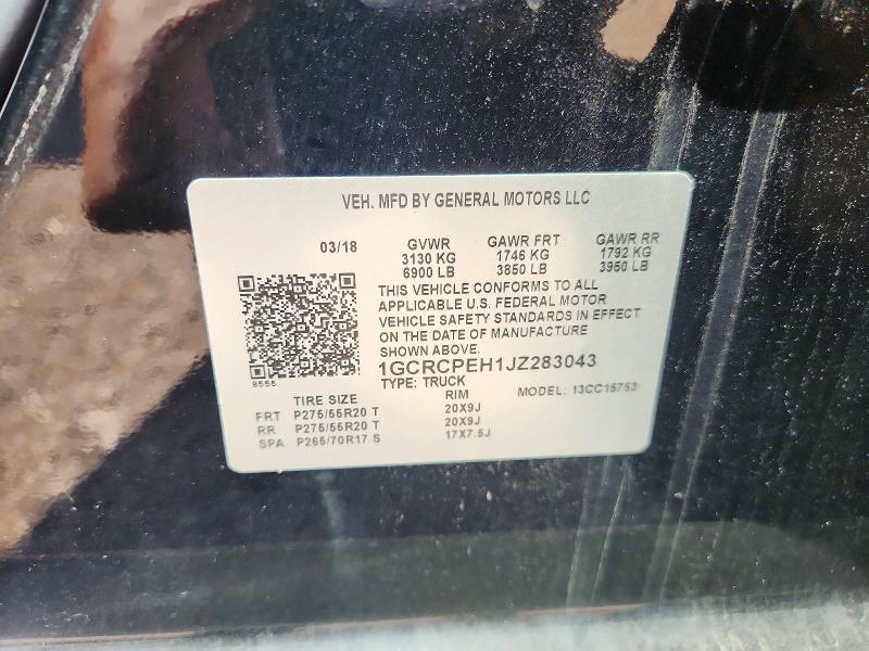 65748236 :رقم المزاد ، 1GCRCPEH1JZ283043 vin ، 2018 Chevrolet Silverado مزاد بيع