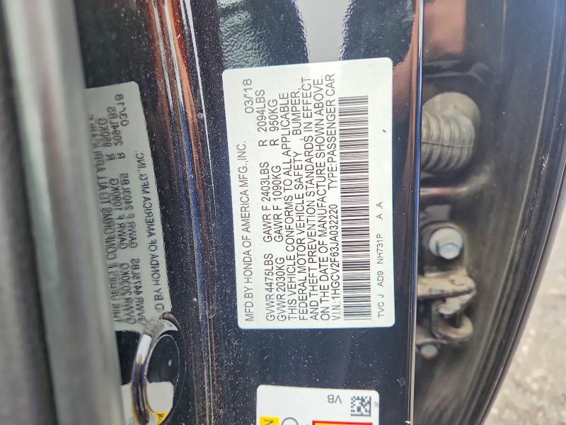 Aukcja sprzedaży 2018 Honda Accord, vin: 1HGCV2F63JA032220, numer aukcji: 64641566