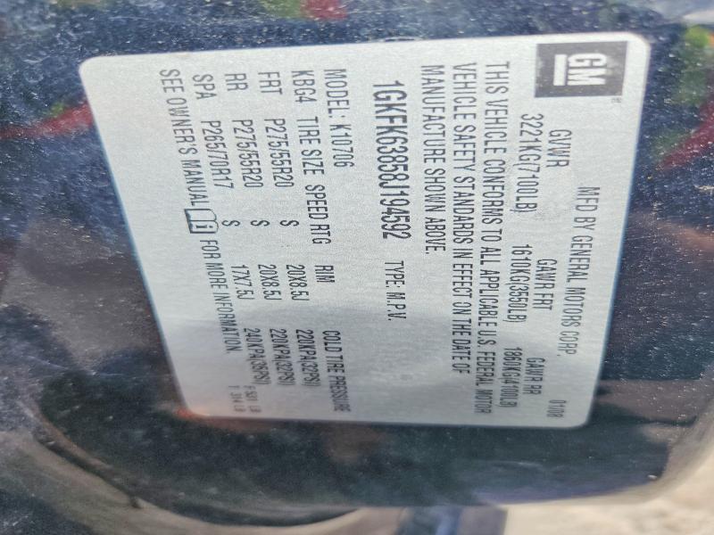 66587716 :رقم المزاد ، 1GKFK63858J194592 vin ، 2008 Gmc Yukon مزاد بيع