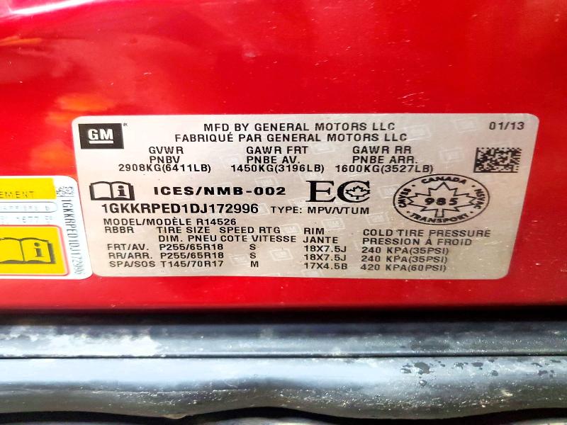 64371186 :رقم المزاد ، 1GKKRPED1DJ172996 vin ، 2013 Gmc Acadia مزاد بيع