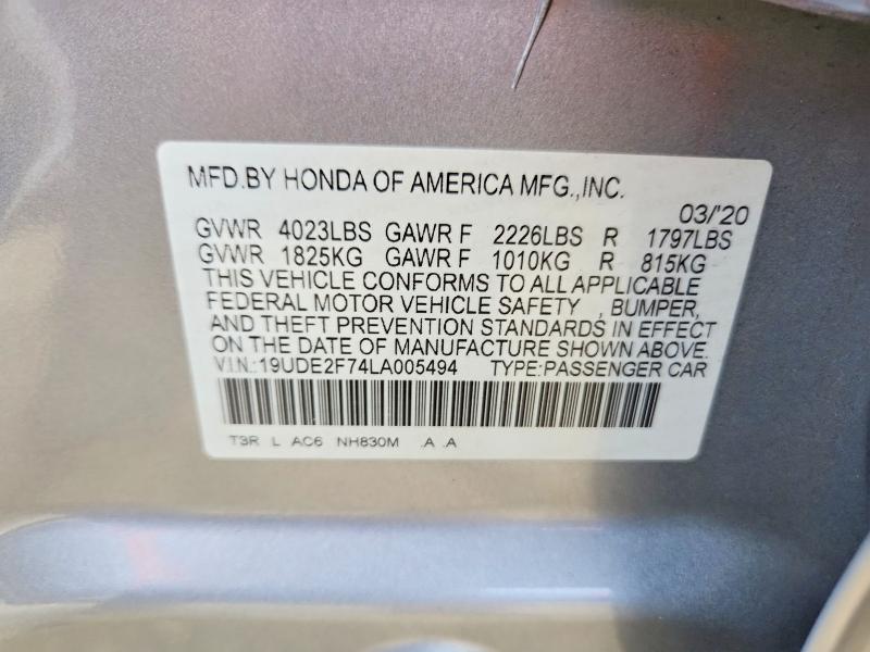 64969436 :رقم المزاد ، 19UDE2F74LA005494 vin ، 2020 Acura Ilx مزاد بيع