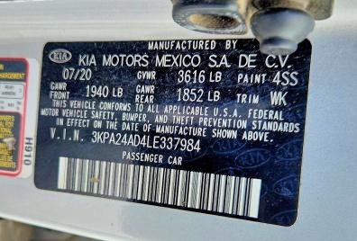 Продаж на аукціоні авто 2020 Kia Rio, vin: 3KPA24AD4LE337984, номер лоту: 55209666