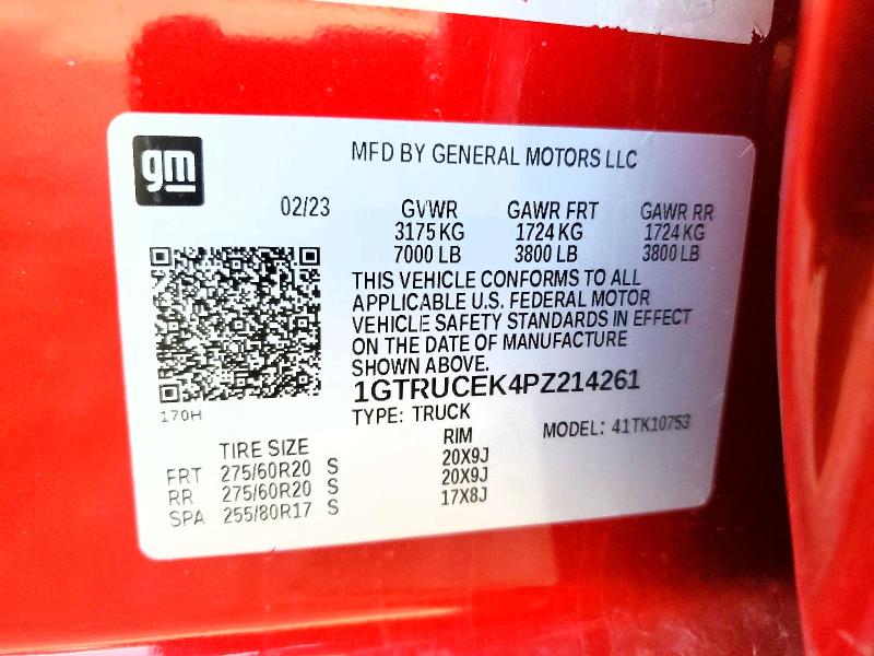 2023 Gmc Sierra მანქანა იყიდება აუქციონზე, vin: 1GTRUCEK4PZ214261, აუქციონის ნომერი: 63762046