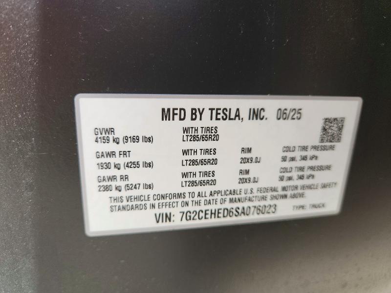 63345326 :رقم المزاد ، 7G2CEHED6SA076023 vin ، 2025 Tesla Cybertruck مزاد بيع