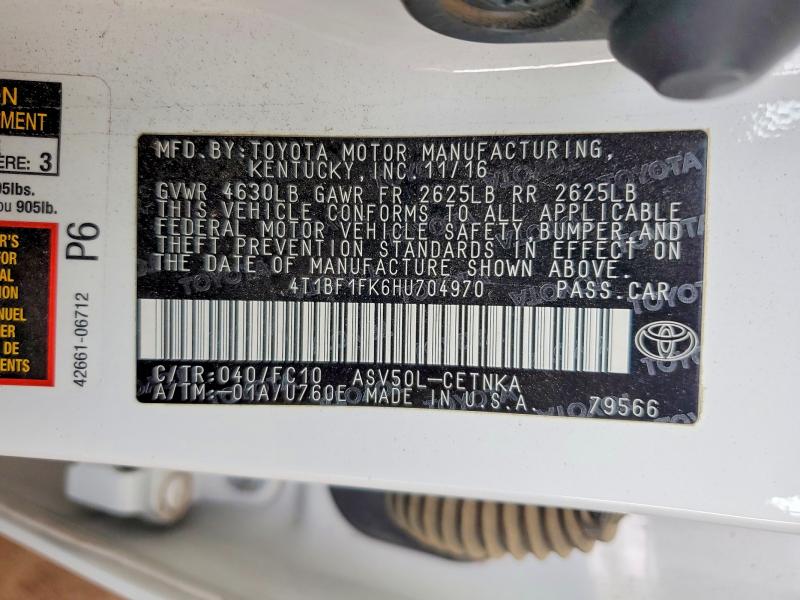 Aukcja sprzedaży 2017 Toyota Camry, vin: 4T1BF1FK6HU704970, numer aukcji: 64606026