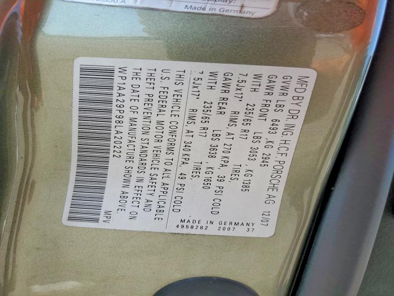 Продажа на аукционе авто 2008 Porsche Cayenne, vin: WP1AA29P98LA20222, номер лота: 64832356