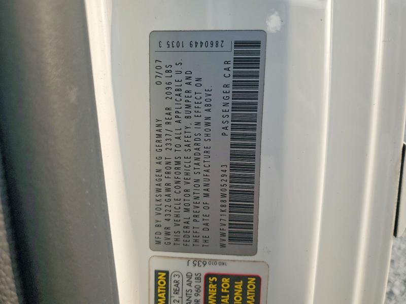Продажа на аукционе авто 2008 Volkswagen Gti, vin: WVWFV71K88W052943, номер лота: 62802206