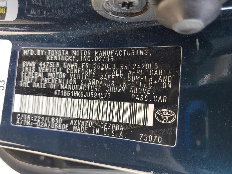 2018 Toyota Camry მანქანა იყიდება აუქციონზე, vin: 4T1B61HK6JU591573, აუქციონის ნომერი: 65331316