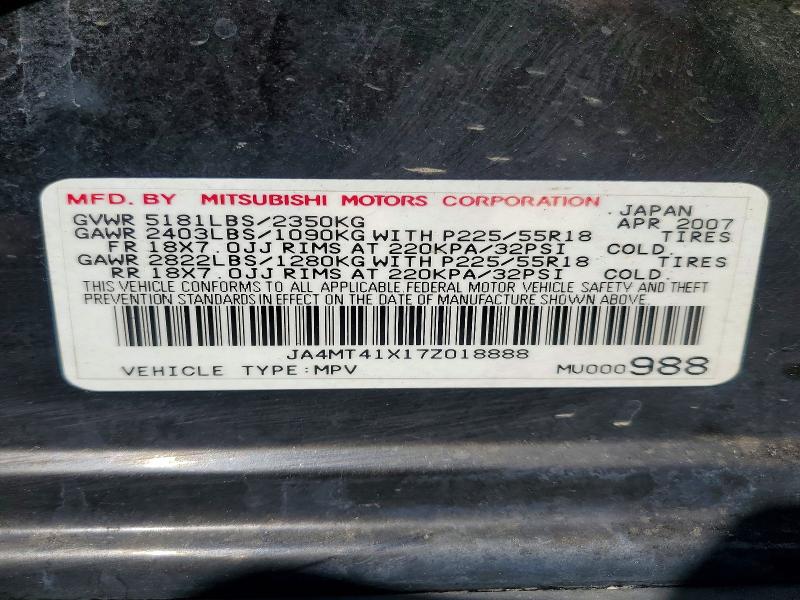Продажа на аукционе авто 2007 Mitsubishi Outlander, vin: JA4MT41X17Z018888, номер лота: 66792676