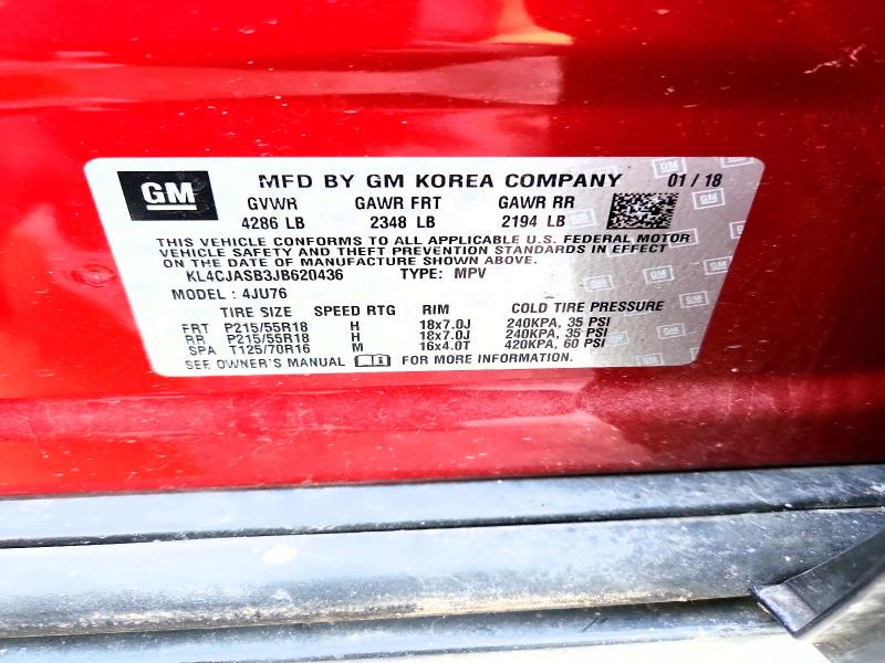 67017226 :رقم المزاد ، KL4CJASB3JB620436 vin ، 2018 Buick Encore مزاد بيع