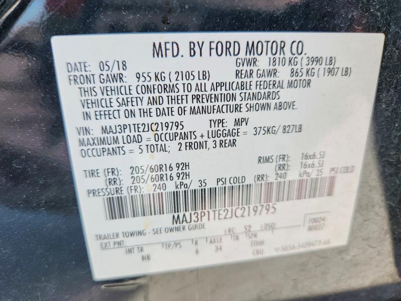 64550366 :رقم المزاد ، MAJ3P1TE2JC219795 vin ، 2018 Ford Ecosport مزاد بيع