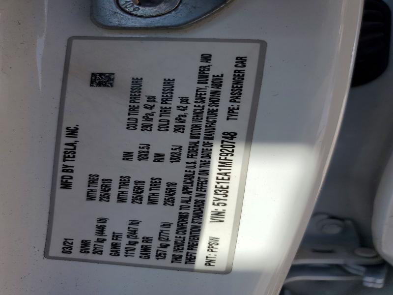 Продаж на аукціоні авто 2021 Tesla Model 3, vin: 5YJ3E1EA1MF920748, номер лоту: 65728656