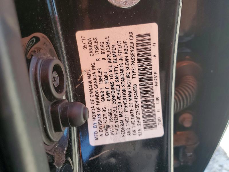 66264926 :رقم المزاد ، 2HGFC2F50HH545589 vin ، 2017 Honda Civic مزاد بيع