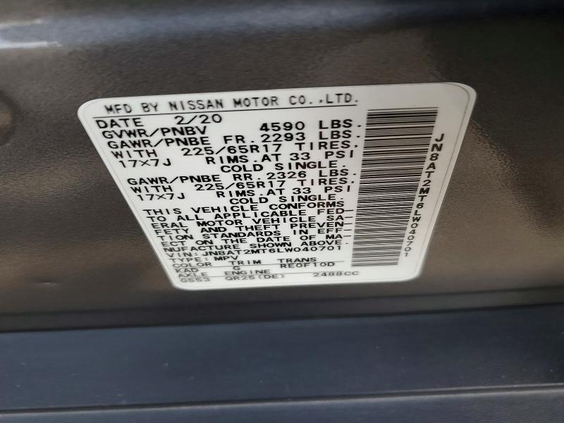 Продаж на аукціоні авто 2020 Nissan Rogue, vin: JN8AT2MT6LW040701, номер лоту: 65908066