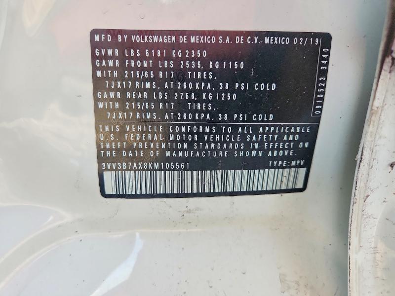 Продаж на аукціоні авто 2019 Volkswagen Tiguan, vin: 3VV3B7AX8KM105561, номер лоту: 64493336