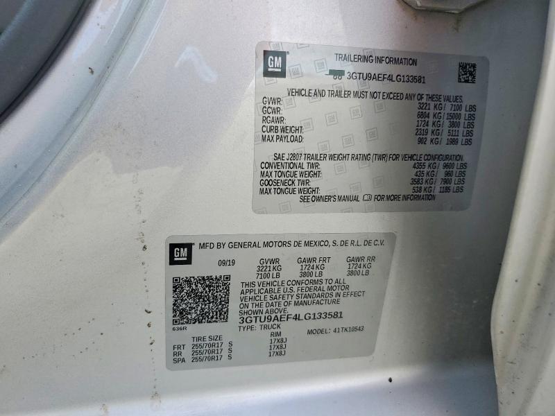 Aukcja sprzedaży 2020 Gmc Sierra, vin: 3GTU9AEF4LG133581, numer aukcji: 67182566