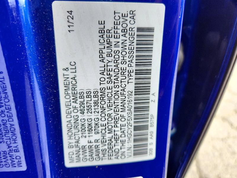 2025 Honda Accord მანქანა იყიდება აუქციონზე, vin: 1HGCY2F5XSA016192, აუქციონის ნომერი: 66142346