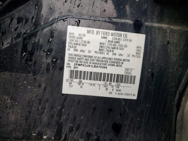 2020 Ford Edge მანქანა იყიდება აუქციონზე, vin: 2FMPK3J91LBA76364, აუქციონის ნომერი: 66199756