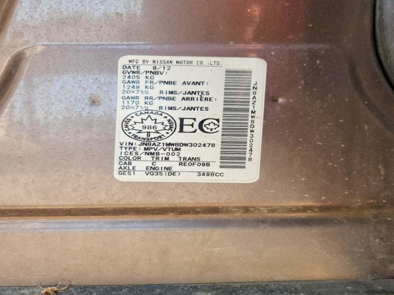 2013 Nissan Murano მანქანა იყიდება აუქციონზე, vin: JN8AZ1MW8DW302478, აუქციონის ნომერი: 64097896