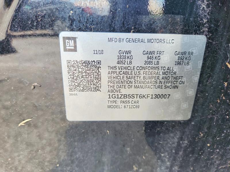 64823666 :رقم المزاد ، 1G1ZB5ST6KF130007 vin ، 2019 Chevrolet Malibu مزاد بيع