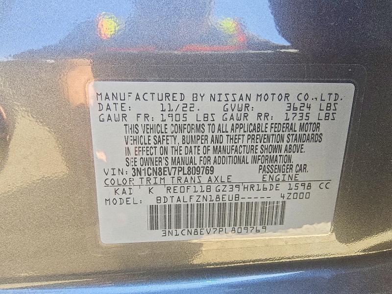 2023 Nissan Versa მანქანა იყიდება აუქციონზე, vin: 3N1CN8EV7PL809769, აუქციონის ნომერი: 65477296