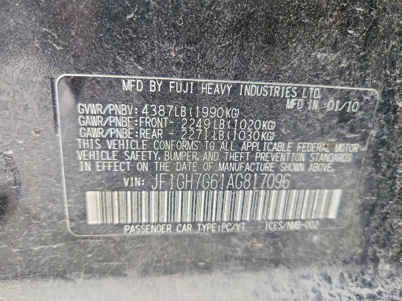Aukcja sprzedaży 2010 Subaru Impreza, vin: JF1GH7G61AG817096, numer aukcji: 65372816