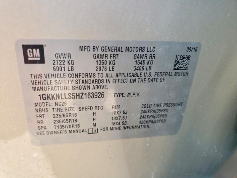 63998246 :رقم المزاد ، 1GKKNLLS5HZ163926 vin ، 2017 Gmc Acadia مزاد بيع
