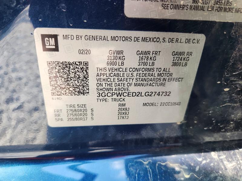66585946 :رقم المزاد ، 3GCPWCED2LG274732 vin ، 2020 Chevrolet Silverado مزاد بيع