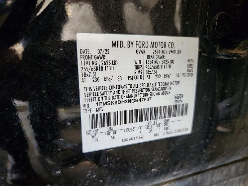 Aukcja sprzedaży 2022 Ford Explorer, vin: 1FMSK8DH3NGB47537, numer aukcji: 64027826