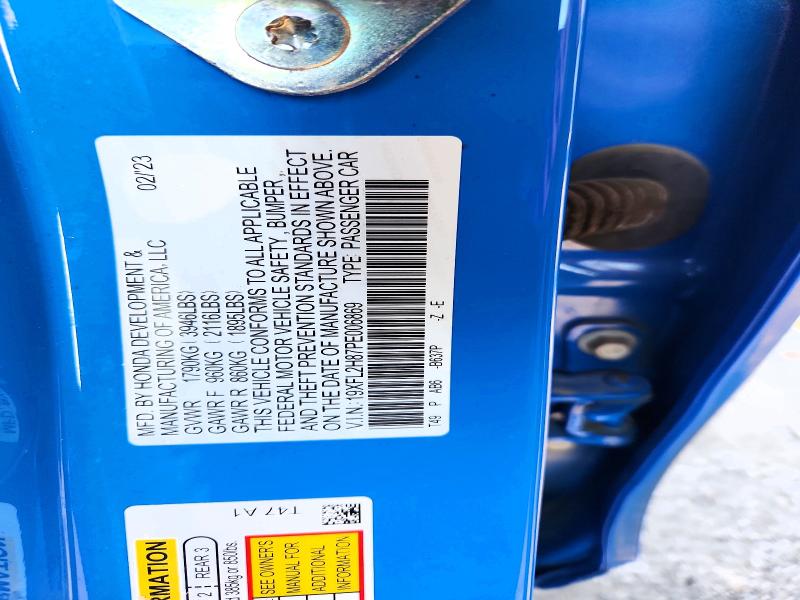 Aukcja sprzedaży 2023 Honda Civic, vin: 19XFL2H87PE006869, numer aukcji: 66578776