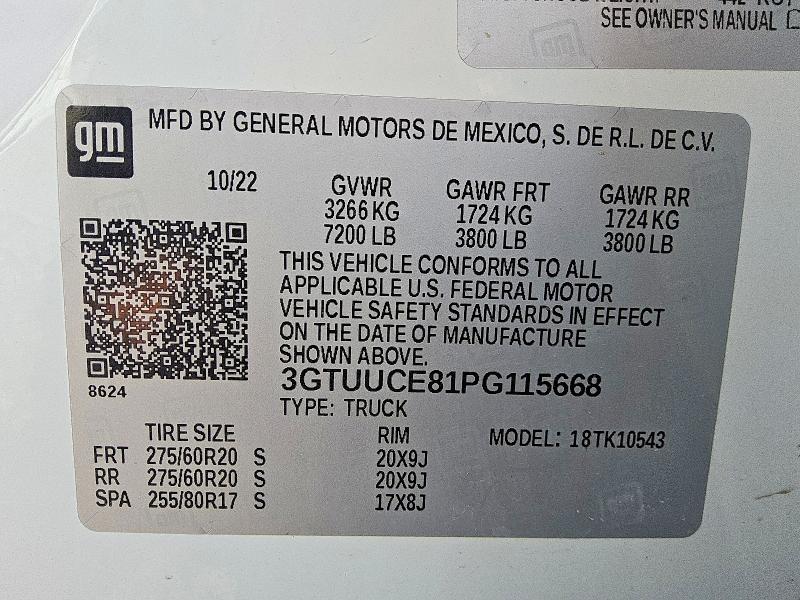 Продажа на аукционе авто 2023 Gmc Sierra, vin: 3GTUUCE81PG115668, номер лота: 65715846