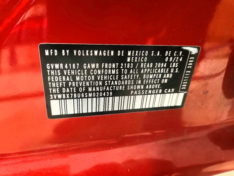 2025 Volkswagen Jetta მანქანა იყიდება აუქციონზე, vin: 3VWBX7BU6SM020439, აუქციონის ნომერი: 65109006