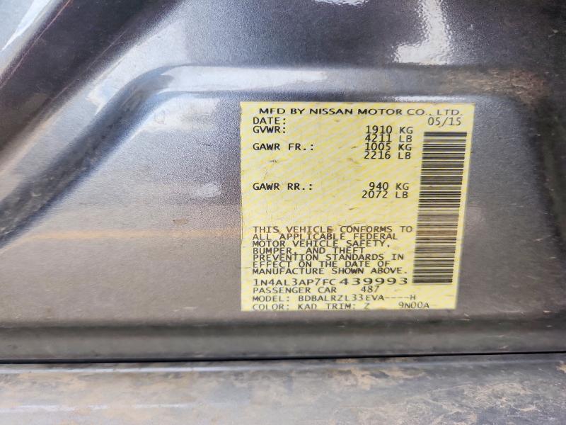 Продажа на аукционе авто 2015 Nissan Altima, vin: 1N4AL3AP7FC439993, номер лота: 65938636
