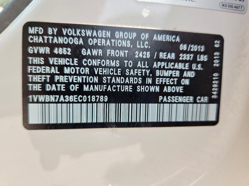 Aukcja sprzedaży 2014 Volkswagen Passat, vin: 1VWBN7A36EC018789, numer aukcji: 63894086