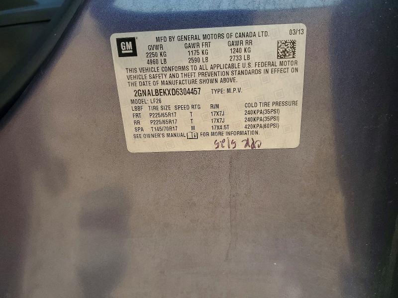 Aukcja sprzedaży 2013 Chevrolet Equinox, vin: 2GNALBEKXD6304457, numer aukcji: 65125376